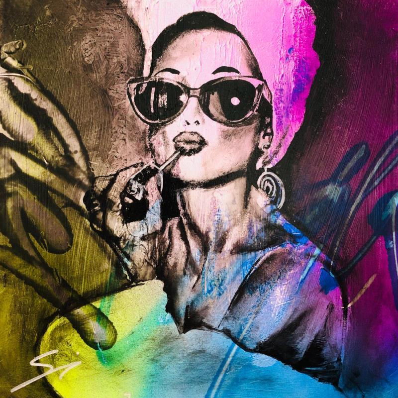 Gemälde Hepburns lips von Mestres Sergi | Gemälde Pop-Art Kino Pop-Ikonen Graffiti Acryl