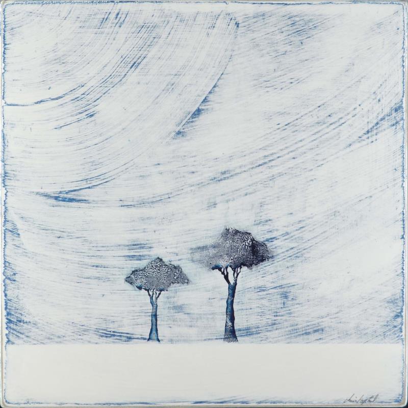 Peinture Sous un ciel diaphane #351 par ChristophL | Tableau Figuratif Paysages Nature Minimaliste Bois Acrylique Encre