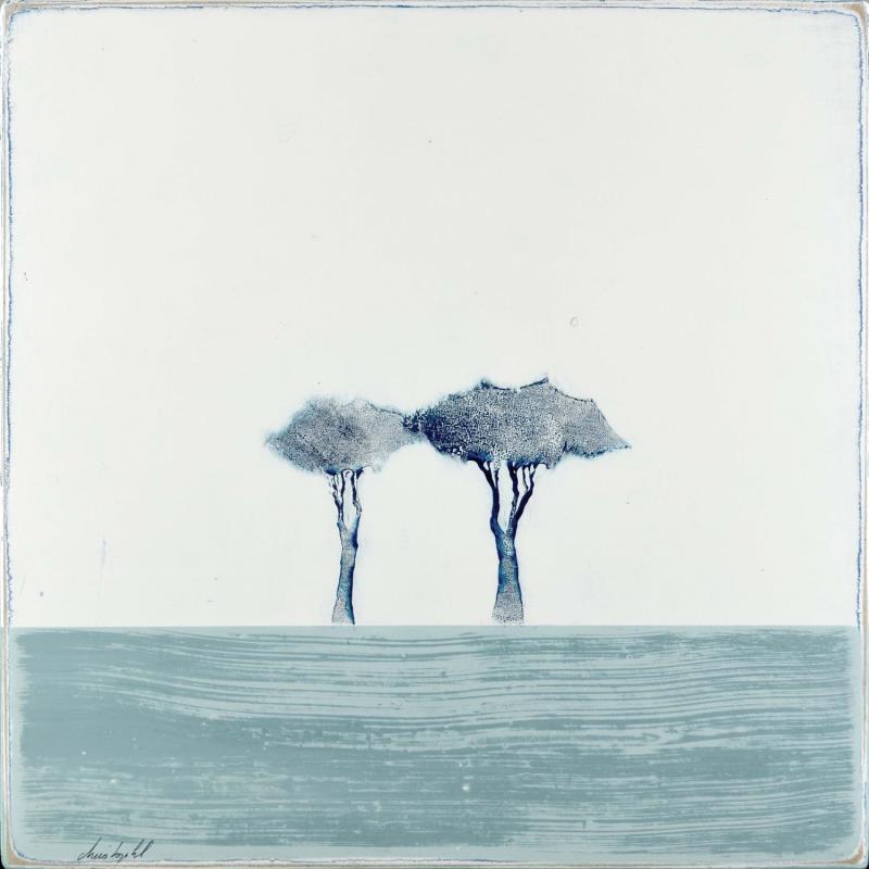 Peinture Sur le bleu d'un sol #353 par ChristophL | Tableau Figuratif Paysages Nature Minimaliste Bois Acrylique Encre