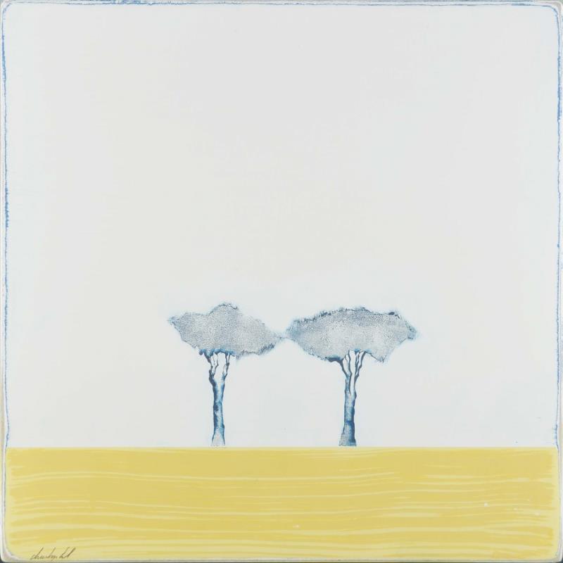 Painting Comme un jaune arborescent #358 by ChristophL | Painting Figurative Landscapes Nature Minimalist Wood Acrylic Ink