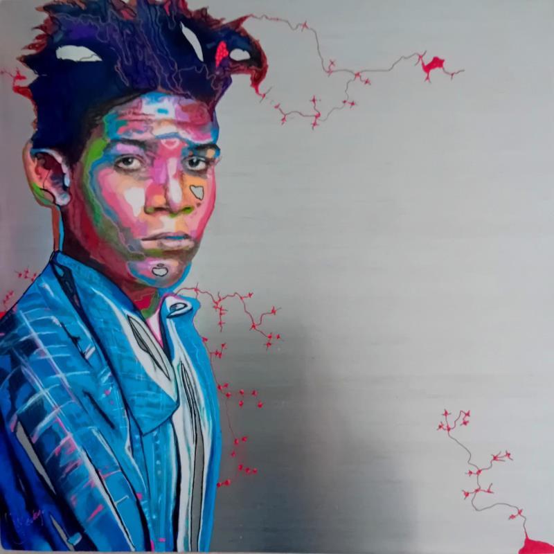 Gemälde Basquiat JM von Medeya Lemdiya | Gemälde Pop-Art Pop-Ikonen Metall Acryl