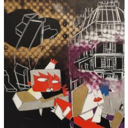 Painting Se déplacer en uber by Anicet Olivier | Painting Figurative Acrylic, Pastel Architecture, Urban