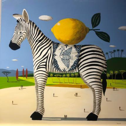 Peinture Zèbre au citron par Lionnet Pascal | Tableau Surréalisme Acrylique