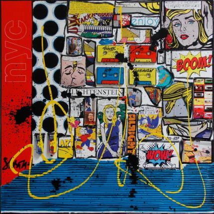 Gemälde Boom von Costa Sophie | Gemälde Pop-Art Acryl, Collage, Upcycling Pop-Ikonen