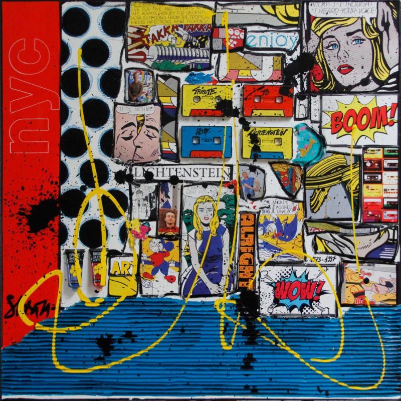 Gemälde Boom von Costa Sophie | Gemälde Pop-Art Pop-Ikonen Acryl Collage Upcycling
