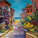 Gemälde Ruelle colorée ouverte sur la méditerranée von Cédanne | Gemälde Figurativ Landschaften Urban Alltagsszenen Öl Acryl