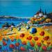 Gemälde Coquelicots sur fond de couleurs provençales von Cédanne | Gemälde Figurativ Landschaften Öl Acryl
