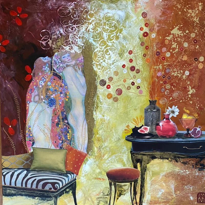 Painting Milena by Romanelli Karine | Painting Figurative Acrylic, Gluing, Gold leaf, Paper, Pastel, Posca Life style, Nude