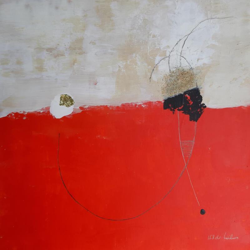 Painting abstract red B 84 by Wilms Hilde | Painting Abstract Acrylic Gluing Gold leaf
