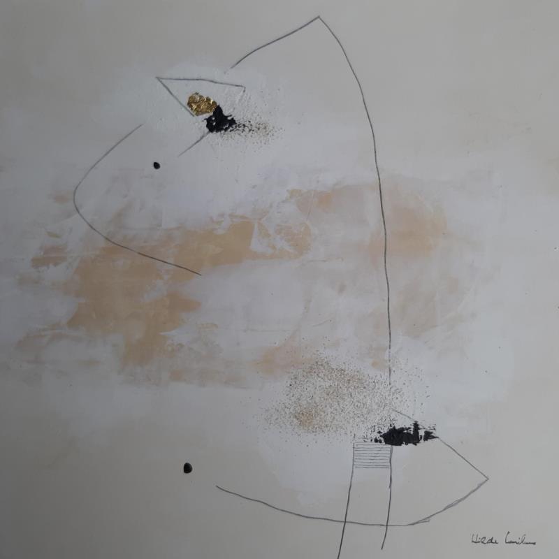 Painting abstract white C 100 by Wilms Hilde | Painting Abstract Acrylic Gluing Gold leaf