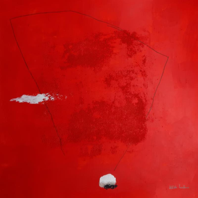 Painting abstract red C 102 by Wilms Hilde | Painting Abstract Acrylic Gluing