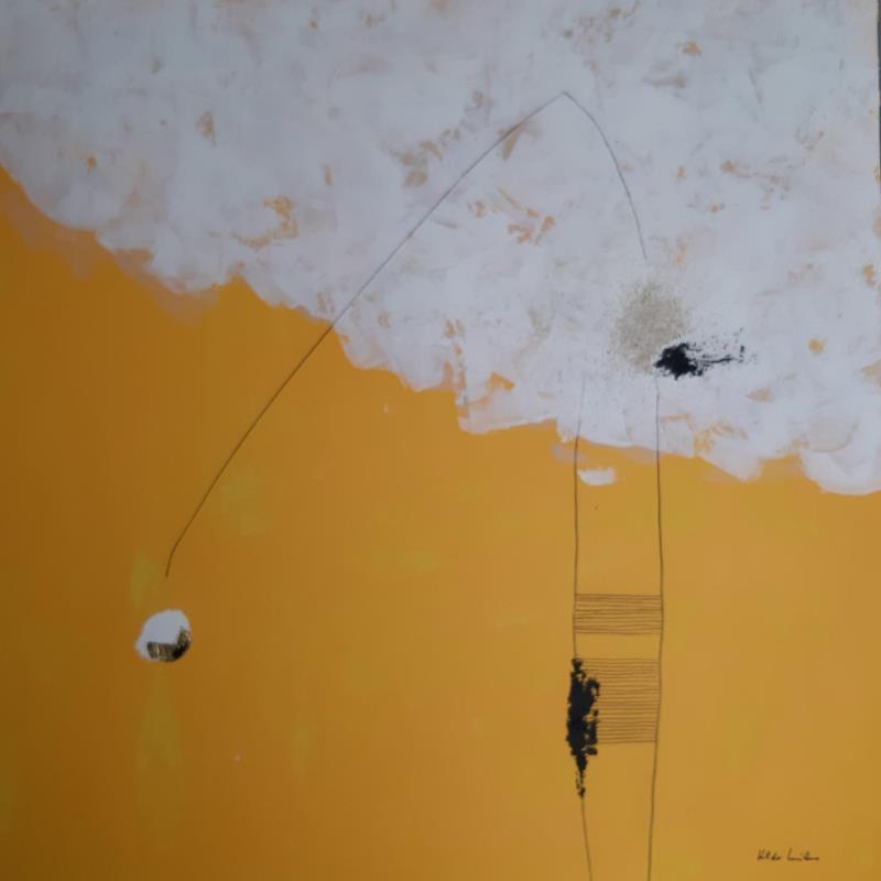 Peinture abstract yellow D 73 par Wilms Hilde | Tableau Abstrait Acrylique Collage