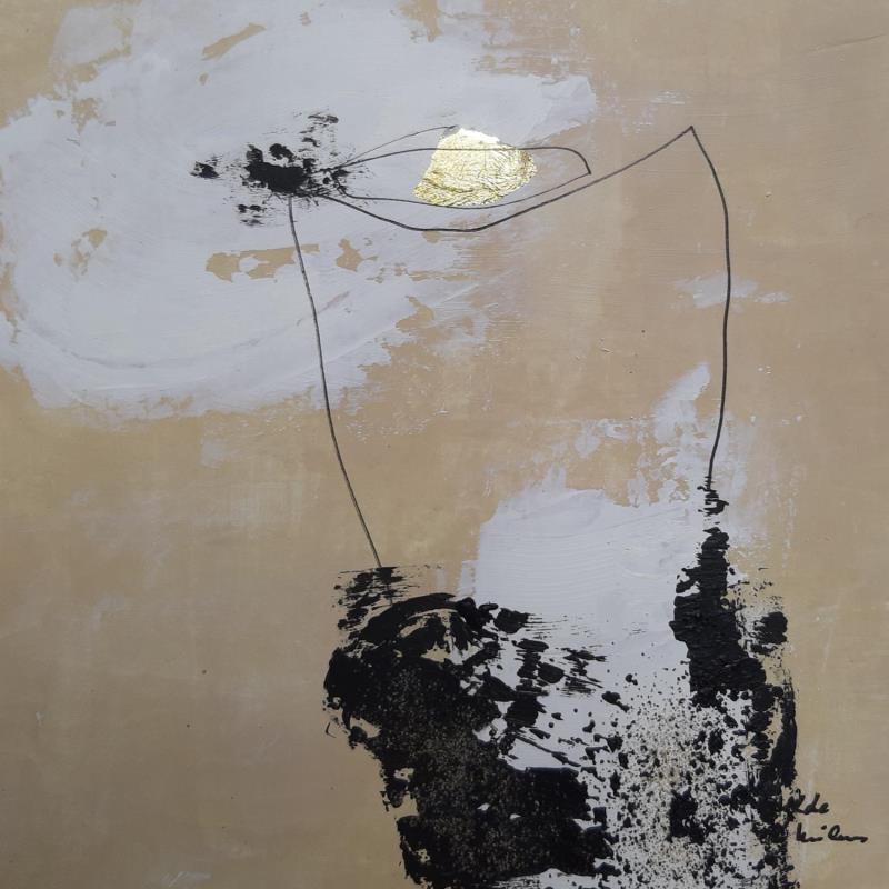 Peinture abstract beige A 82 par Wilms Hilde | Tableau Abstrait Acrylique Collage Feuille d'or