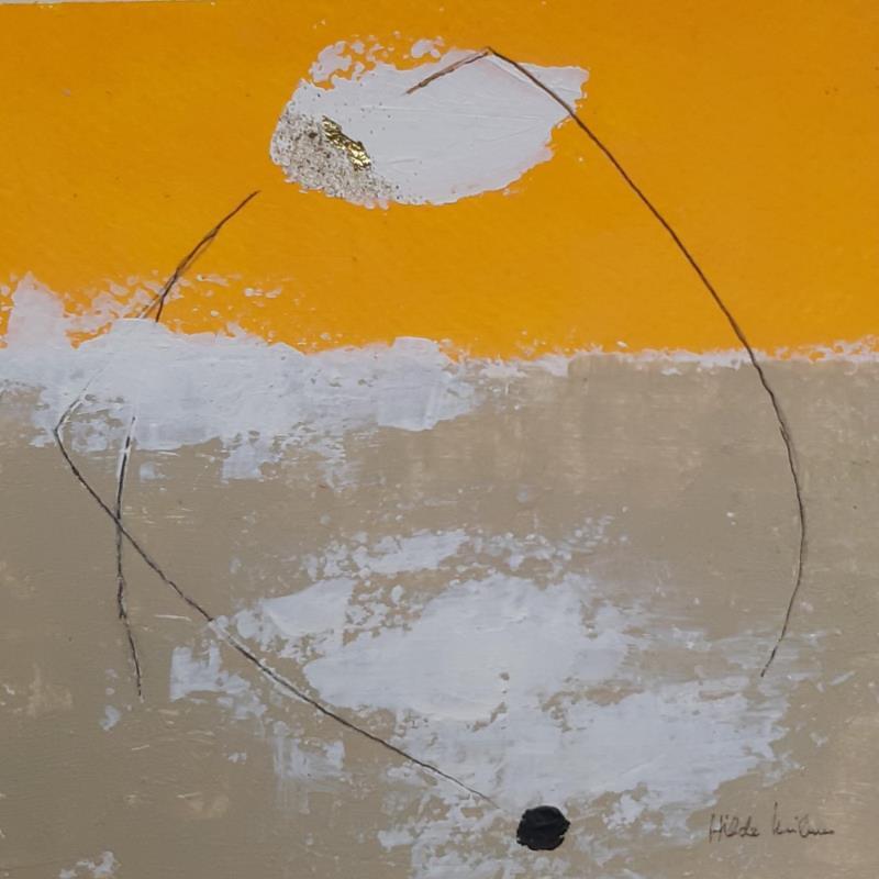 Gemälde abstract yellow A 86 von Wilms Hilde | Gemälde Abstrakt Acryl Collage Blattgold