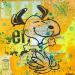 Painting Snoopy joyeux by Kikayou | Painting Pop-art Pop icons Graffiti Acrylic Gluing