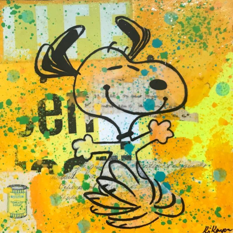 Painting Snoopy joyeux by Kikayou | Painting Pop-art Pop icons Graffiti Acrylic Gluing