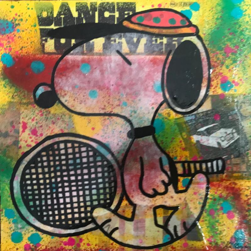 Painting Snoopy tennis by Kikayou | Painting Pop-art Pop icons Graffiti Acrylic Gluing