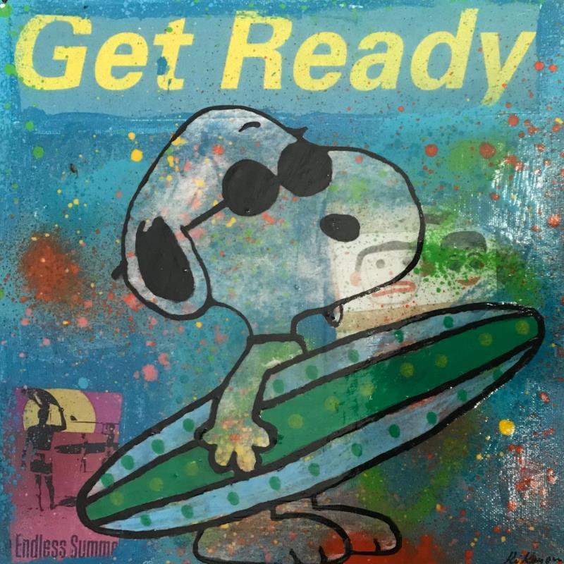 Painting Snoopy surfing by Kikayou | Painting Pop-art Pop icons Graffiti Acrylic Gluing