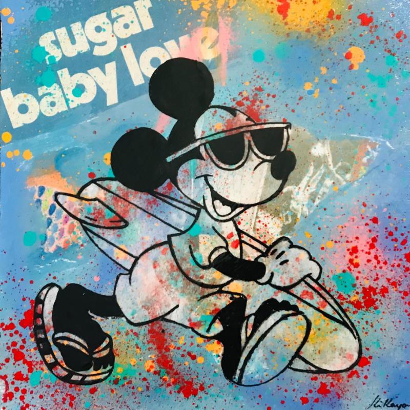 Painting Mickey surf by Kikayou | Painting Pop-art Pop icons Minimalist Graffiti Acrylic Gluing