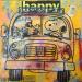 Painting Snoopy school bus by Kikayou | Painting Pop-art Pop icons Graffiti Acrylic Gluing