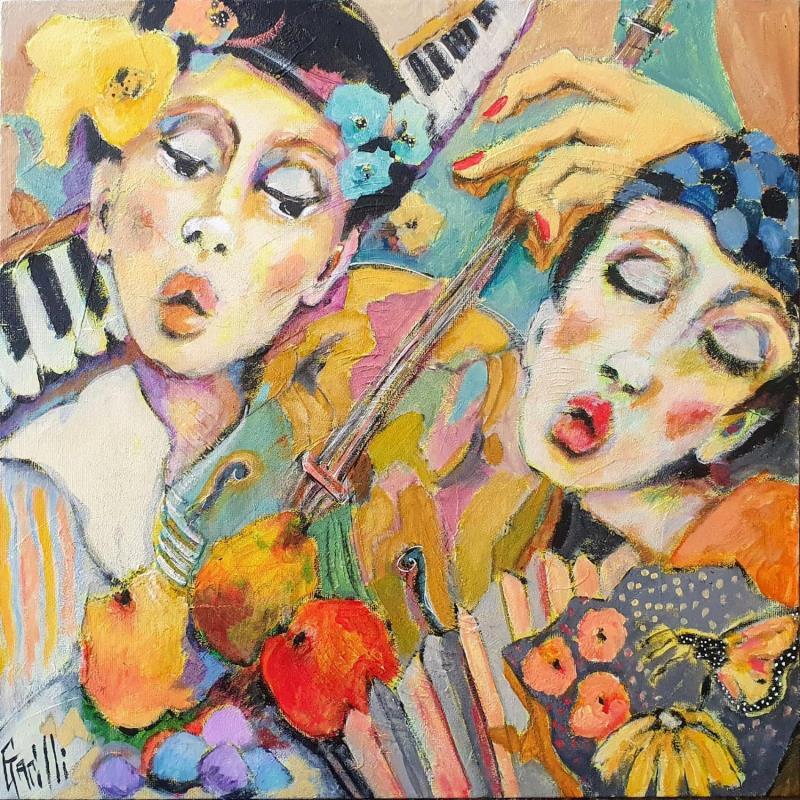 Painting A story of friendship in music by Garilli Nicole | Painting Figurative Life style Acrylic