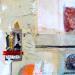 Peinture Orange parrot par Sablyne | Tableau Art Singulier Portraits Scènes de vie Bois Carton Acrylique Collage Encre Pastel Textile Feuille d'or Upcycling Papier Pigments Laque