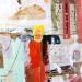 Gemälde Orange parrot von Sablyne | Gemälde Art brut Porträt Alltagsszenen Holz Pappe Acryl Collage Tinte Pastell Textil Blattgold Upcycling Papier Pigmente Lack