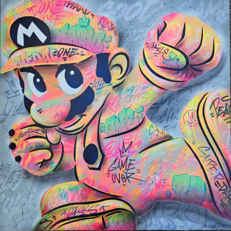 Gemälde Mario color fight von Kedarone | Gemälde Pop-Art Pop-Ikonen Graffiti Acryl