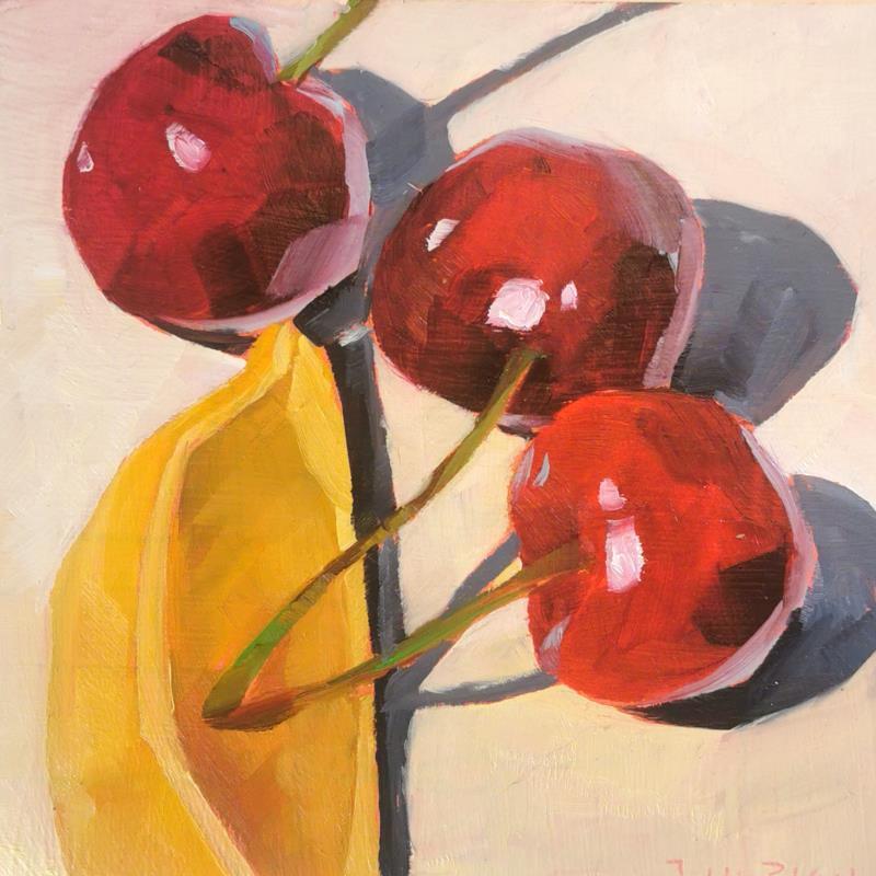 Gemälde cherries and lemon no.1 von Ulrich Julia | Gemälde Figurativ Holz, Öl Stillleben