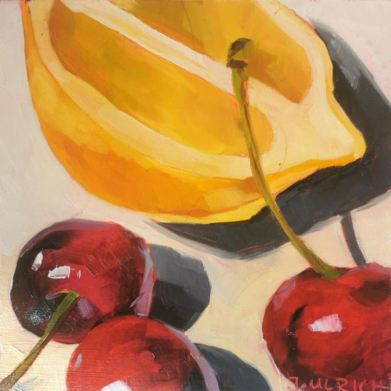 Painting cherries and lemon no.2 by Ulrich Julia | Painting Figurative Oil Still-life