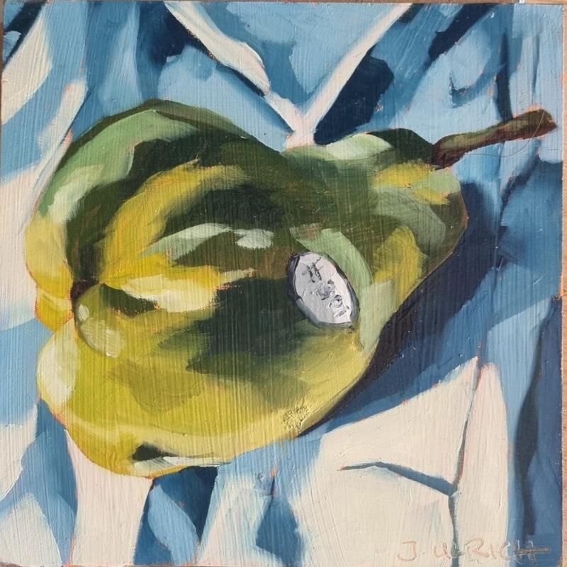 Painting pear and blue no. 1 by Ulrich Julia | Painting Figurative Oil Still-life