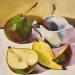 Gemälde pear open von Ulrich Julia | Gemälde Stillleben Holz Öl