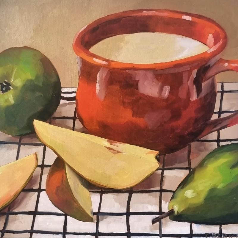 Painting pear and milk by Ulrich Julia | Painting Figurative Oil, Wood