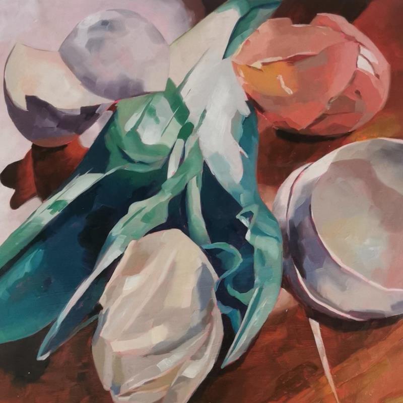 Painting lighted tulip by Ulrich Julia | Painting Figurative Oil Still-life