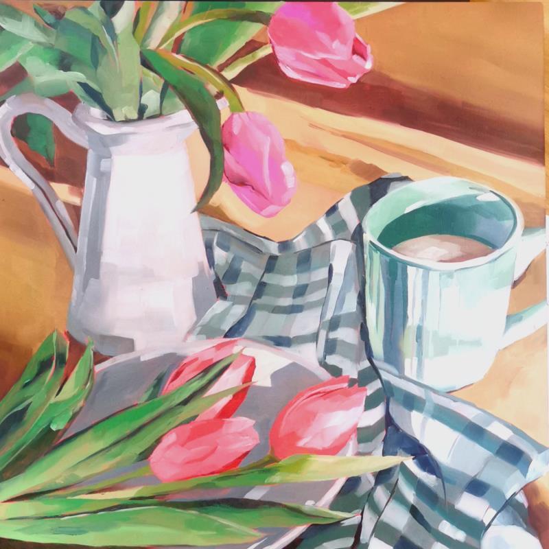 Painting tulips for tea by Ulrich Julia | Painting Figurative Oil Still-life