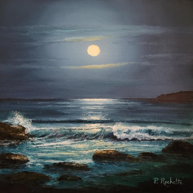 Painting Rendez-vous avec la lune  by Rochette Patrice | Painting Figurative Marine Oil