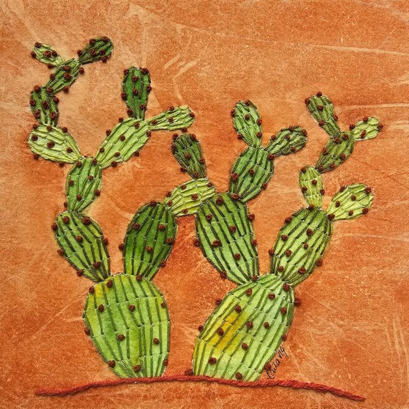 Painting Wild Cactus by Vazquez Laila | Painting Figurative Nature Watercolor Textile