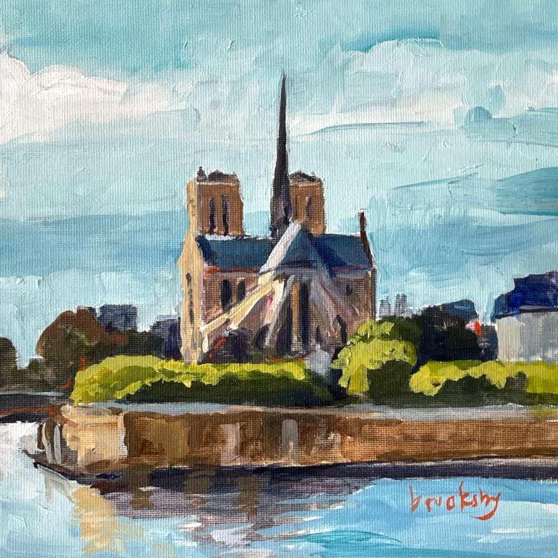 Peinture I remember Notre Dame par Brooksby | Tableau Figuratif Huile Paysages