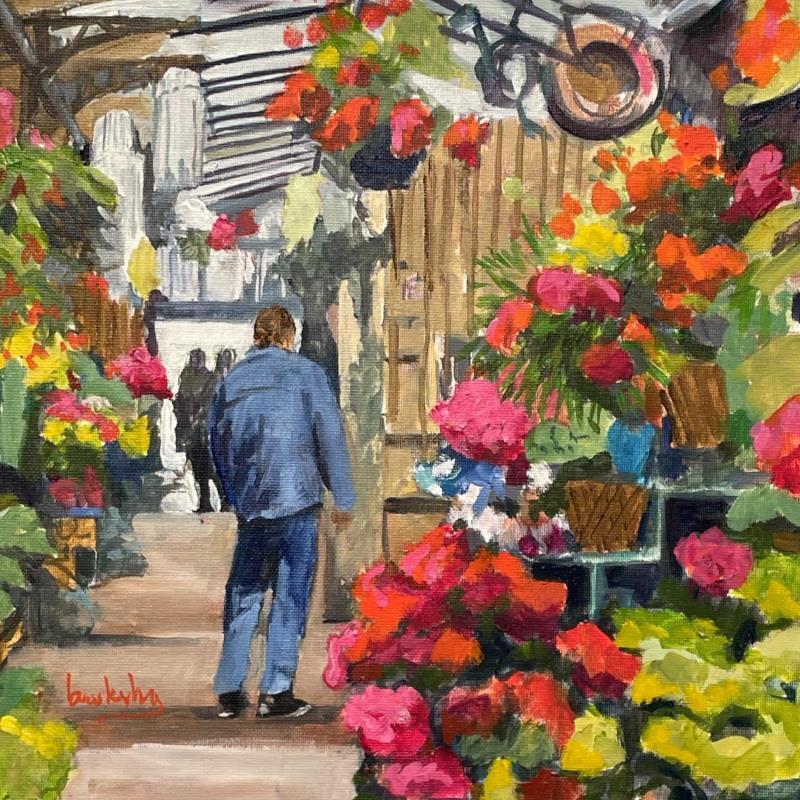 Painting Dans le Marché aux Fleurs by Brooksby | Painting Figurative Oil Landscapes