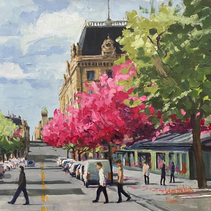 Painting Le Marché aux Fleurs by Brooksby | Painting Figurative Urban Oil