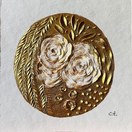 Peinture Golden Nature Roses par Caitrin Alexandre | Tableau Figuratif Encre, Papier Minimaliste, Nature