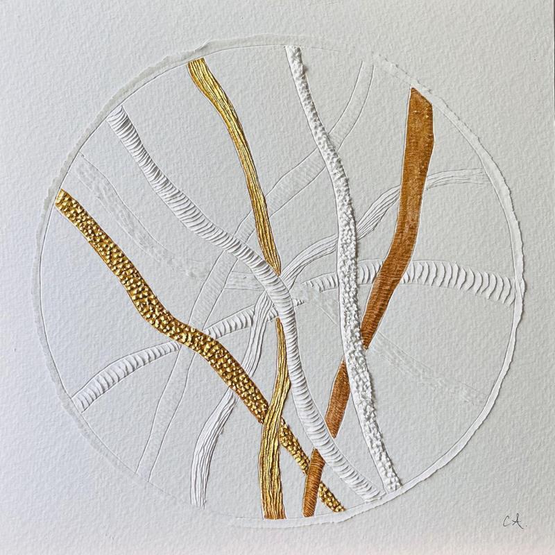 Peinture Gold Sticky Wood par Caitrin Alexandre | Tableau Matiérisme Nature Minimaliste Encre Papier