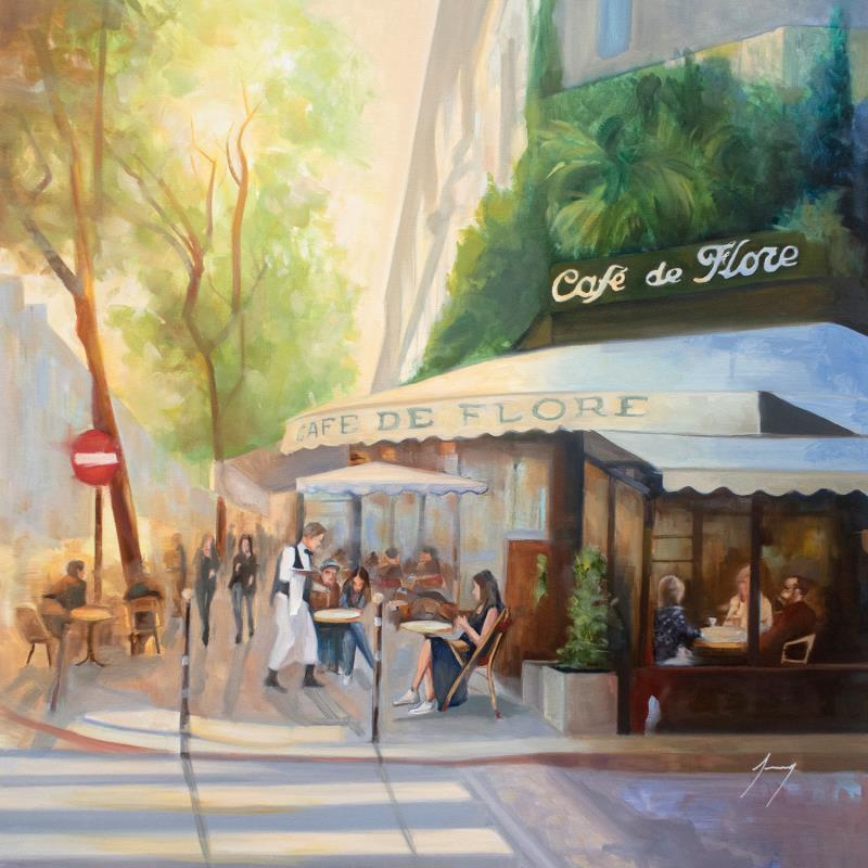 Painting Café de Flore by Jung François | Painting Figurative Oil Life style, Urban