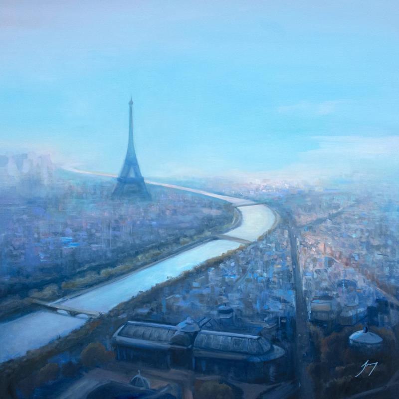 Peinture Bleu Paris par Jung François | Tableau Figuratif Huile Urbain