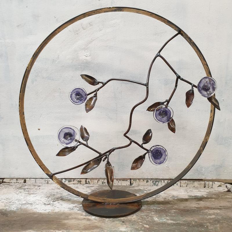Sculpture cercle de vie XL et fleurs en verre soufflé par Eres Nicolas | Sculpture Figuratif Métal Nature