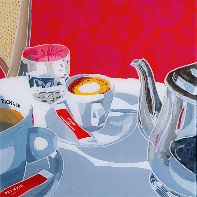Painting Le café rouge de Richard by Auriol Philippe | Painting Figurative Acrylic, Plexiglass, Posca Still-life
