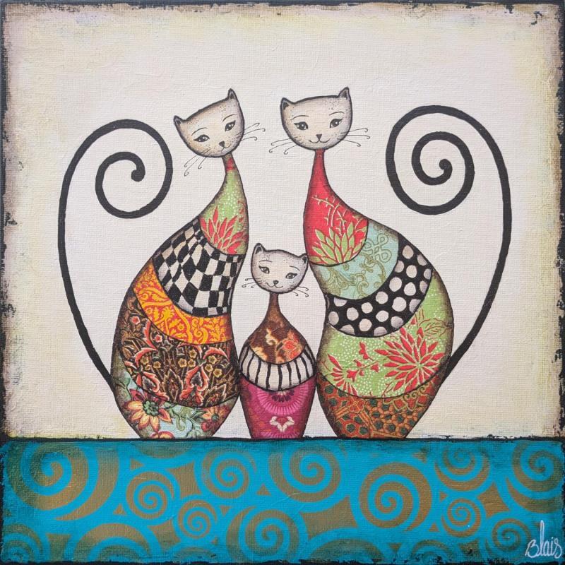 Painting Chats 14 by Blais Delphine | Painting Naive art Animals Acrylic Gluing