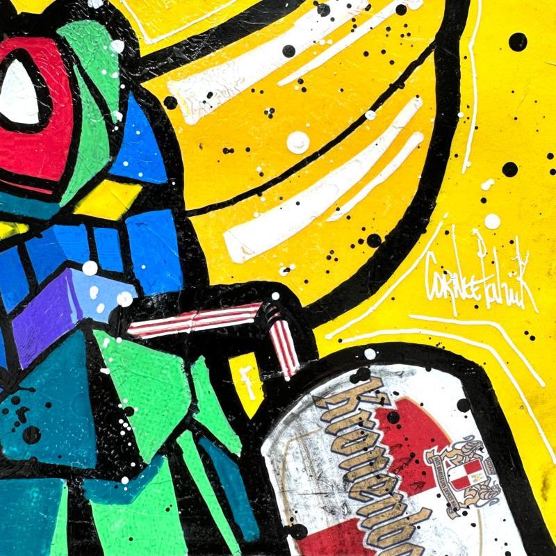 Gemälde Goldorak loves beer von Cornée Patrick | Gemälde Pop-Art Pop-Ikonen Graffiti Öl
