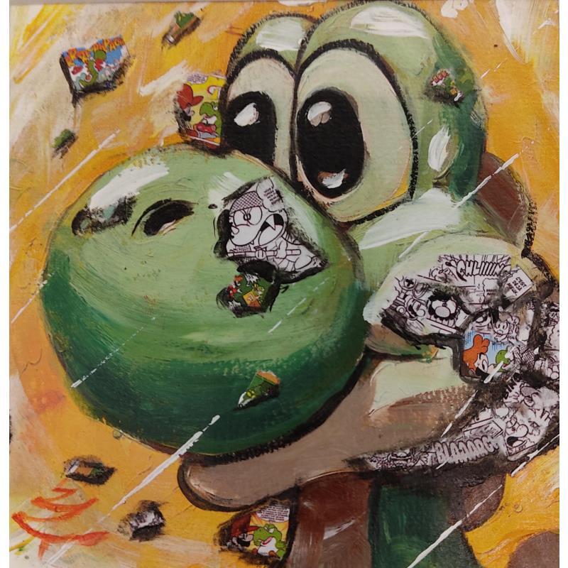 Gemälde Little yoshi von Caizergues Noël  | Gemälde Figurativ Acryl, Collage Kinder, Pop-Ikonen, Tiere