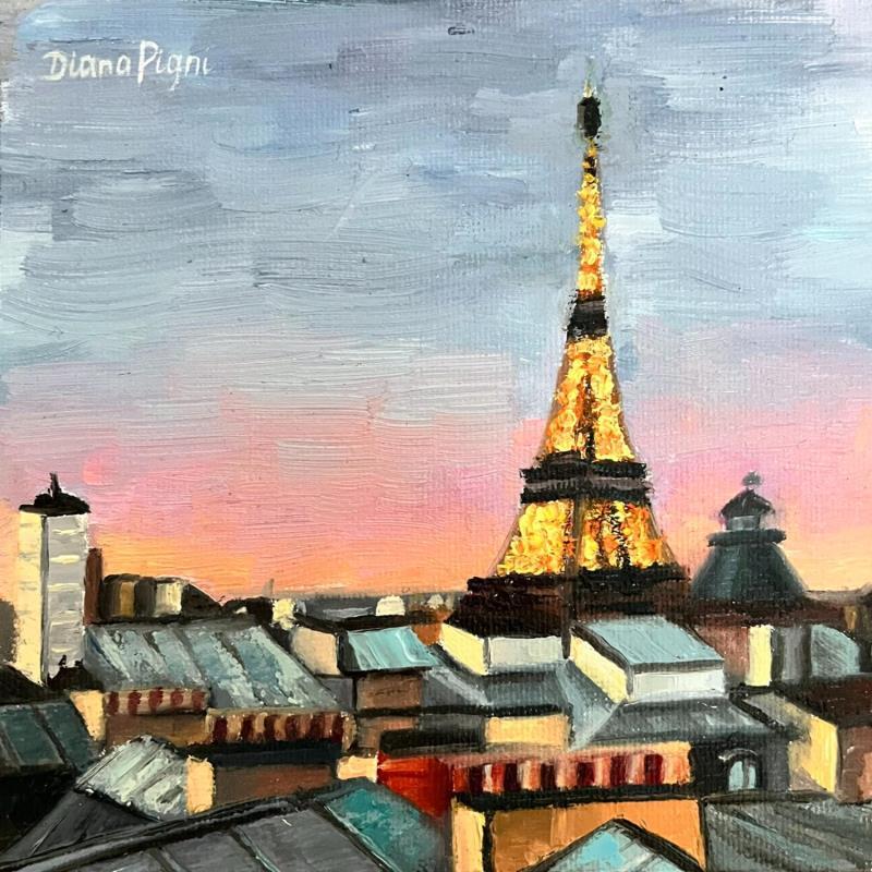 Peinture Parisian Roofs par Pigni Diana | Tableau Figuratif Paysages Urbain Architecture Huile